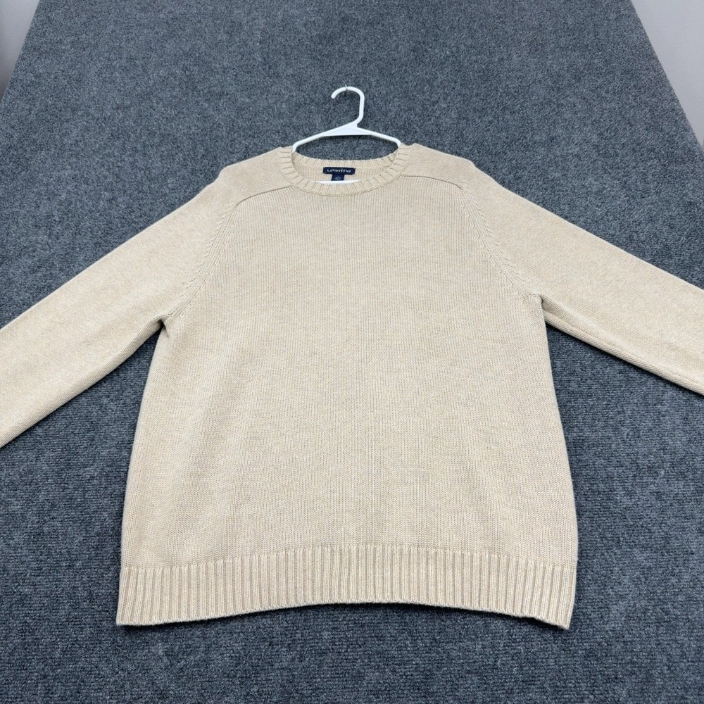 Lands End Sweater Mens L Tan Cotton‎ Crewneck Classic Minimalist Preppy